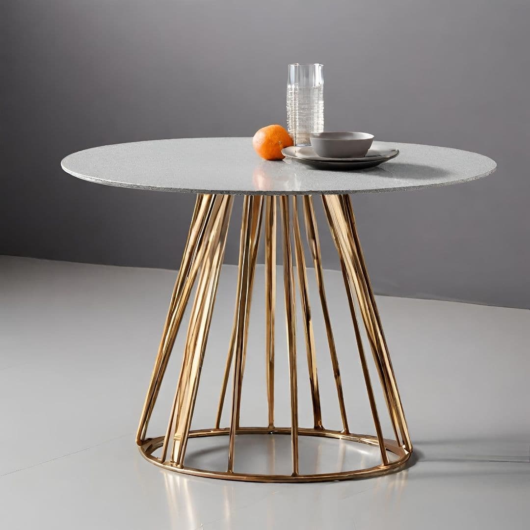 Elegant Golden-Base Stone Top Dining Table - Image 1