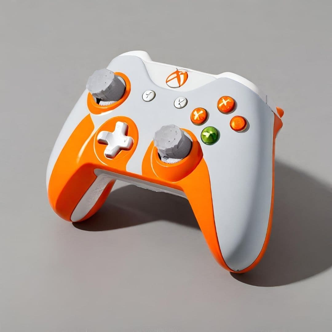 Sleek White & Orange Wireless Gaming Controller - Image 1